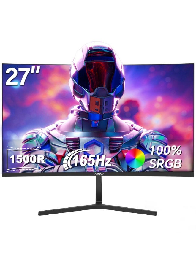 نيكو شاشة ألعاب نيكو منحنية 27 بوصة دقة 2K QHD، معدل تحديث 165 هرتز، دقة 2560x1440، استجابة 1 مللي ثانية، منافذ DisplayPort وHDMI، تقنية حماية العين، موديل 27NMSX - أسود - Image 1